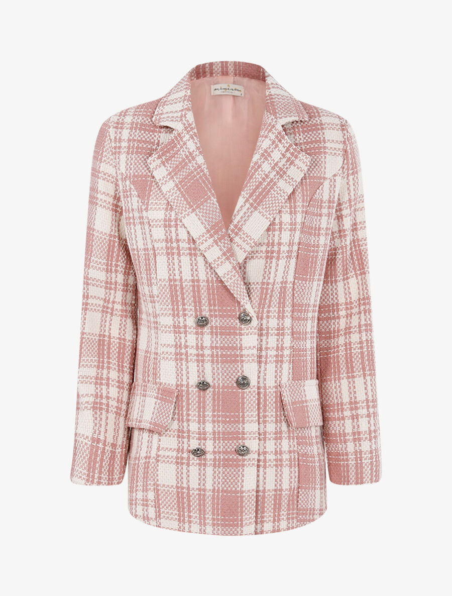 Veste effet tweed coupe droite - Rose/écru - 1