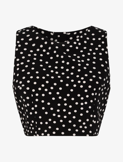 Crop top à imprimé pois - Noir - 1
