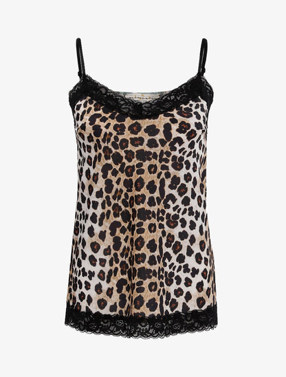 Débardeur satiné imprimé léopard - Beige - 1