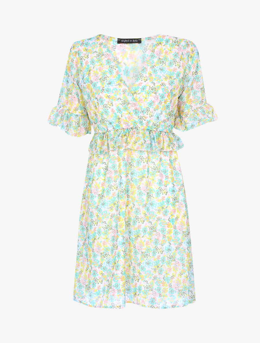 Robe fleurie à taille volantée - Écru - 1