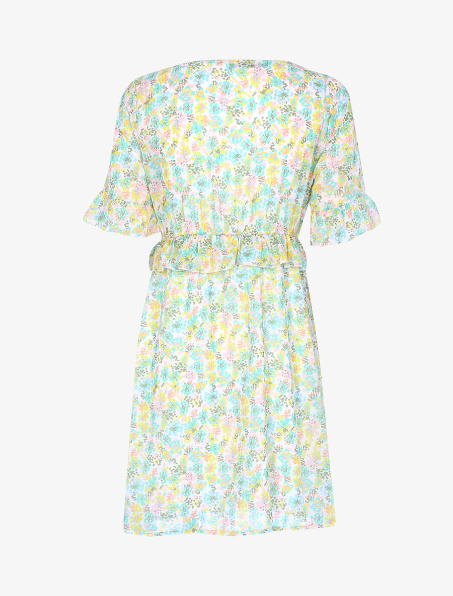 Robe fleurie à taille volantée - Écru - 2