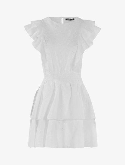 Robe volantée à détails ajourés - Blanc - 1