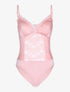 Body satiné ventre ajouré dentelle - Rose orange - 1