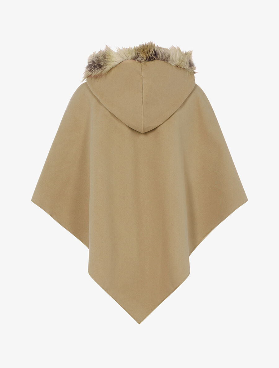 Poncho en feutre à capuche en fausse fourrure - Beige - 2