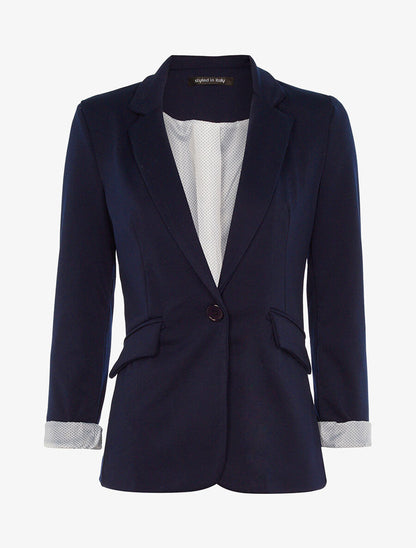 Blazer casual doublure imprimé à pois - Marine - 1