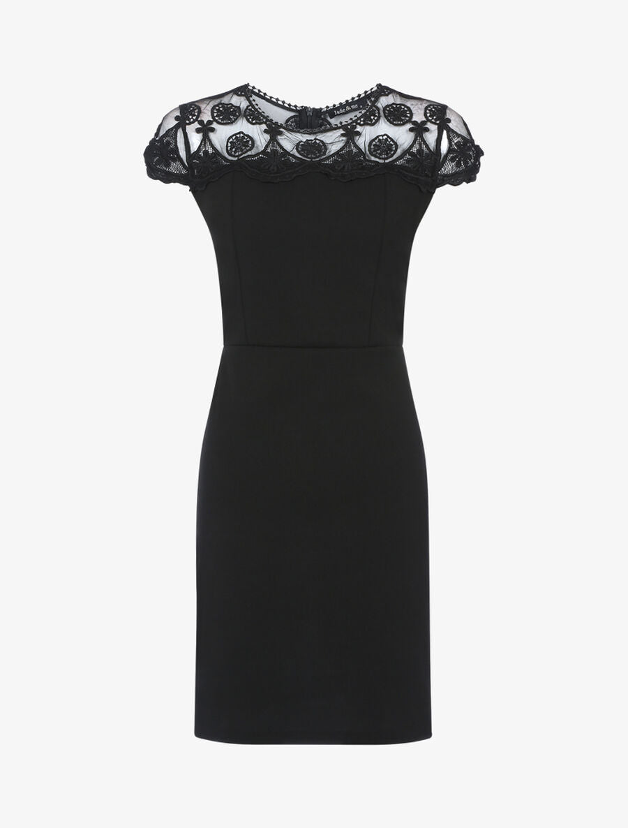 Robe fourreau à haut de buste dentelle - Noir - 1