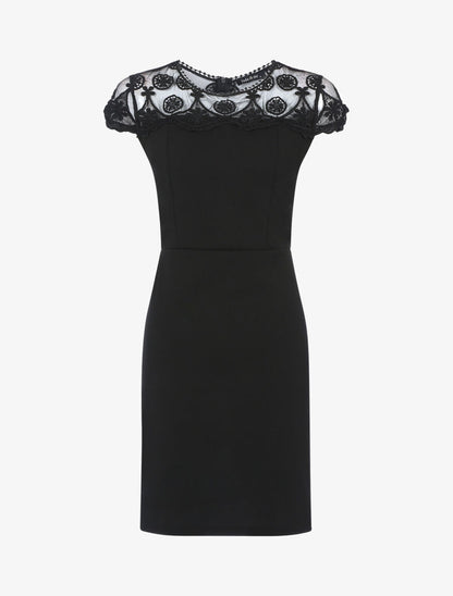 Robe fourreau à haut de buste dentelle - Noir - 1