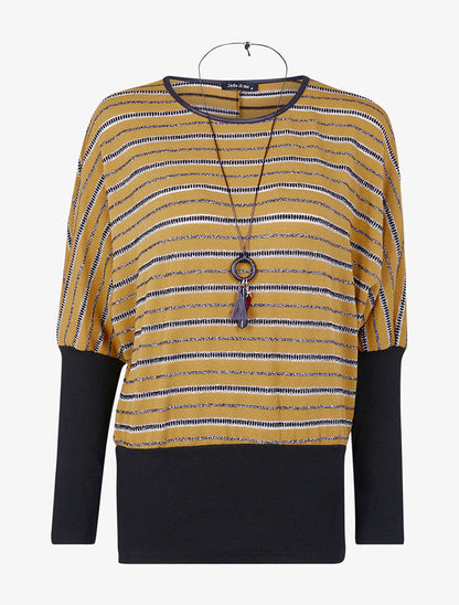Pull dolman à rayures brillantes - Marron clair/noir - 1