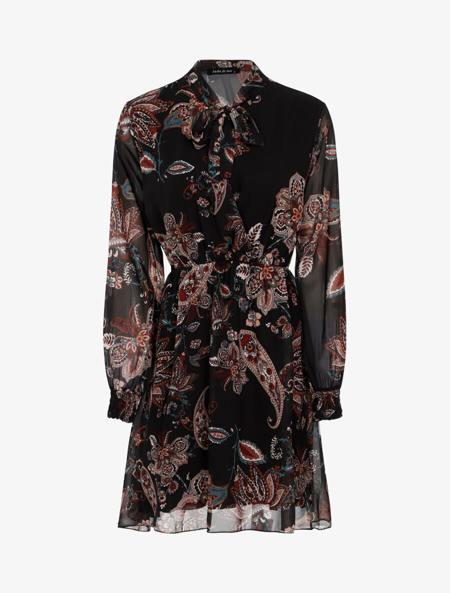 Robe à imprimé cachemire floral - Noir - 1
