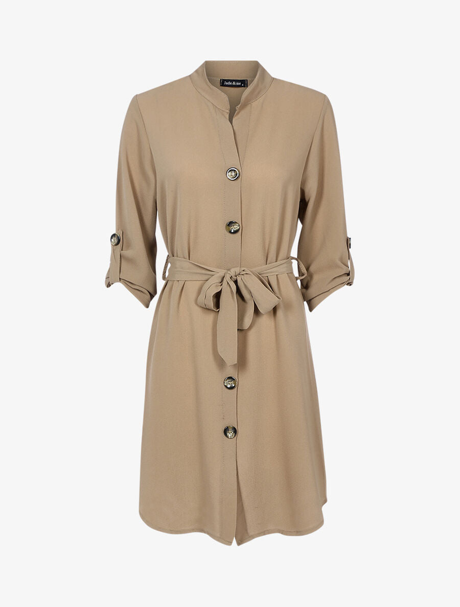 Robe chemise à col tunisien - Camel - 1