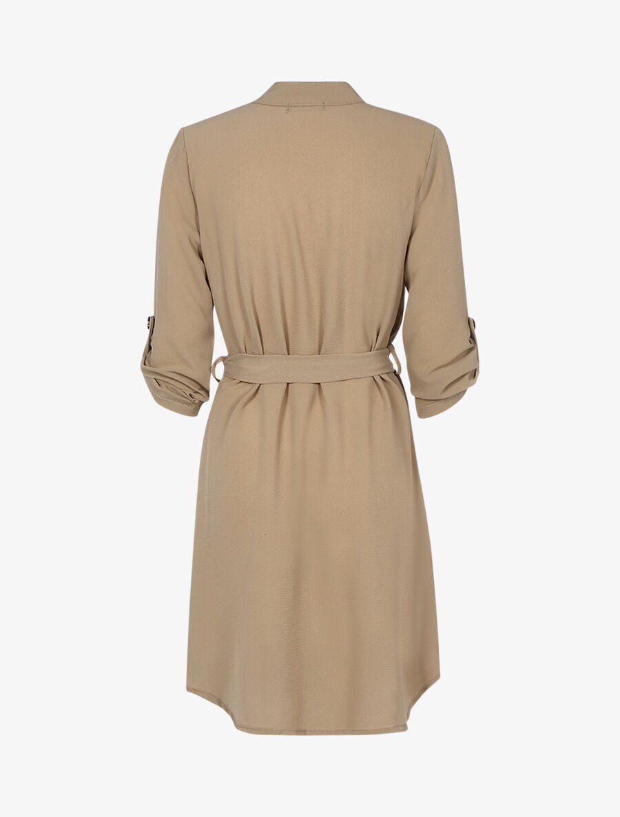 Robe chemise à col tunisien - Camel - 2