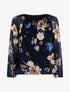 Blouse fleurie à encolure élastiquée - Marine - 1