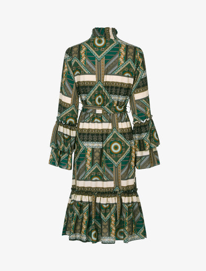 Robe volantée à col montant - Vert foncé - 2
