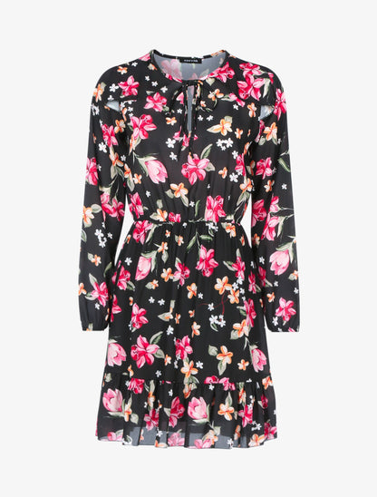 Robe fleurie à buste ajouré - Noir - 1