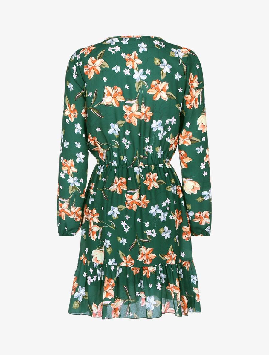 Robe fleurie à buste ajouré - Vert - 2