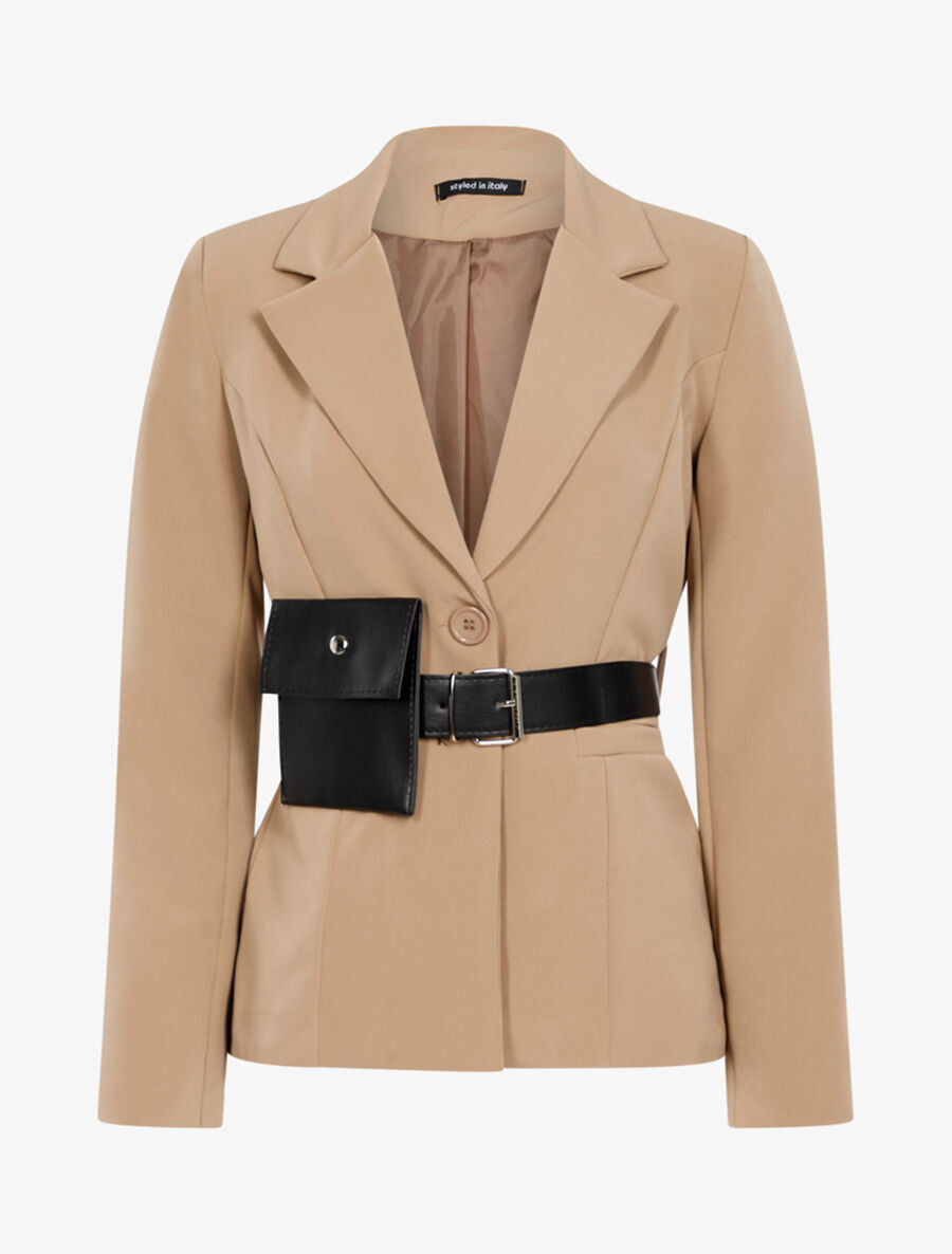 Veste droite à ceinture pochette - Taupe - 1