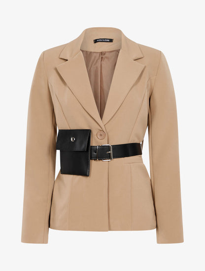 Veste droite à ceinture pochette - Taupe - 1
