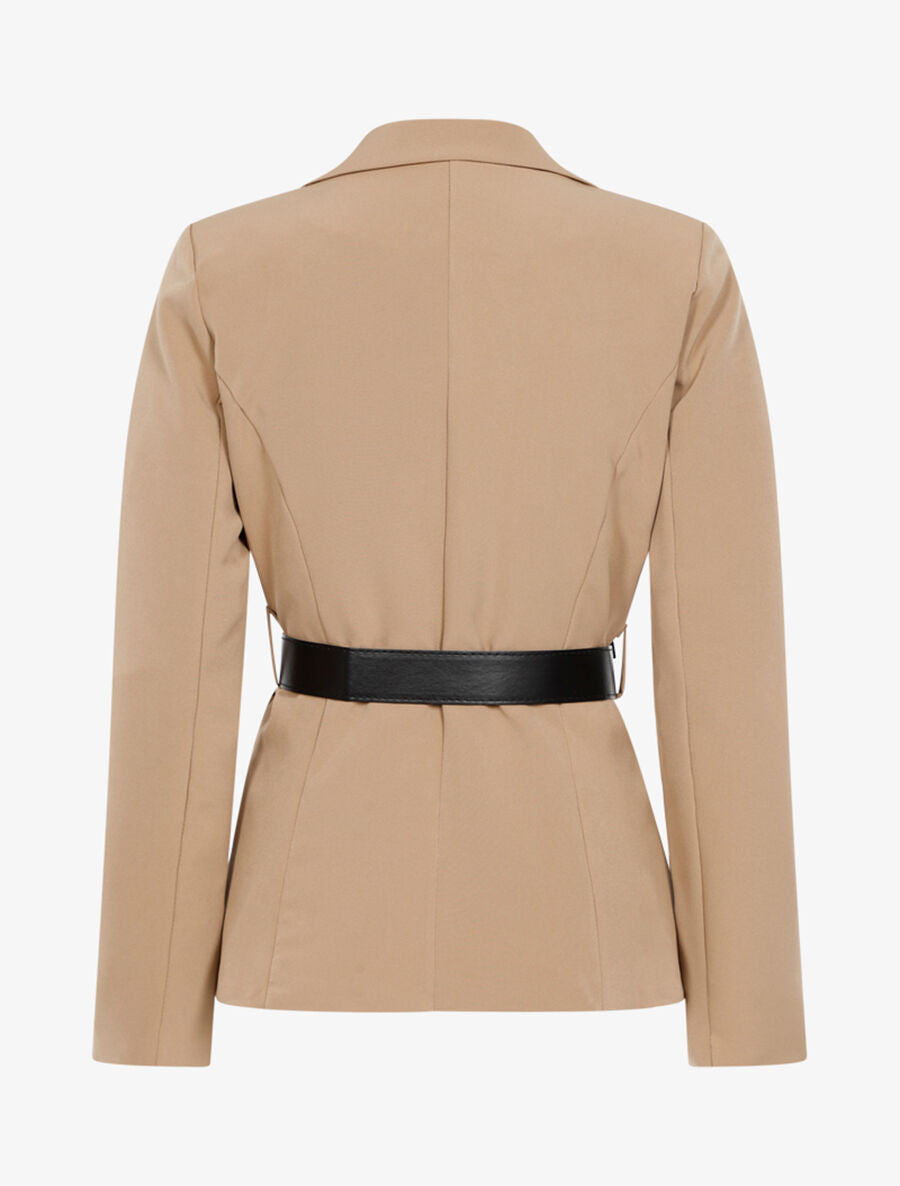 Veste droite à ceinture pochette - Taupe - 2