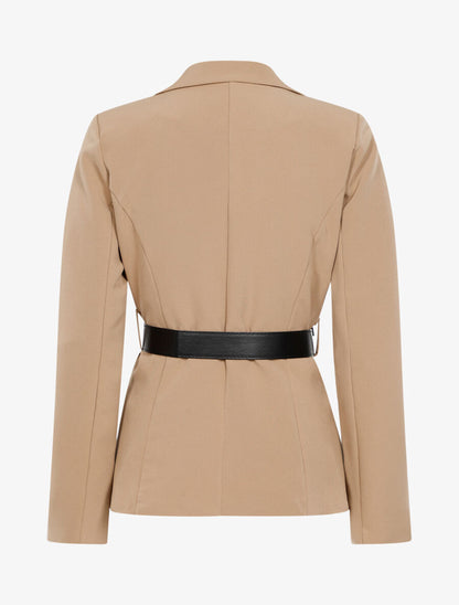 Veste droite à ceinture pochette - Taupe - 2