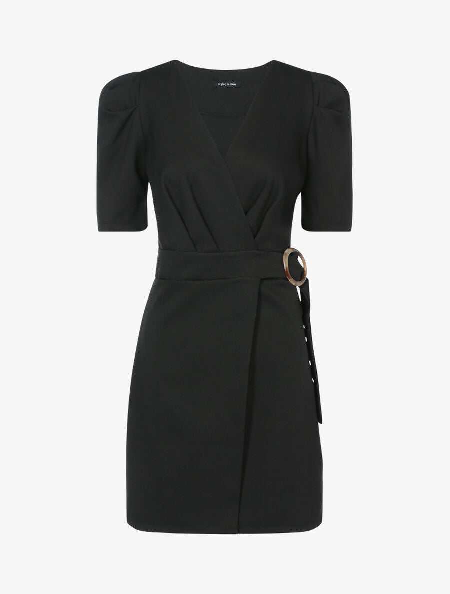 Robe portefeuille à manches gigot - Noir - 1
