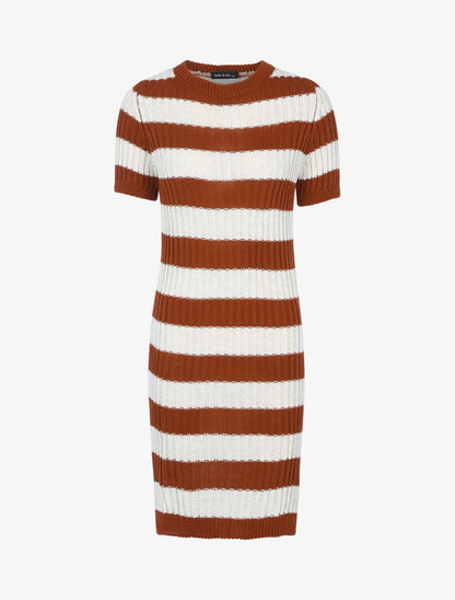 Robe pull à rayures - Brique/beige - 1