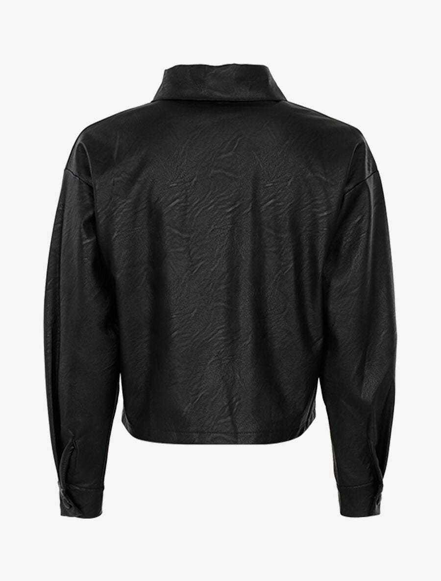 Veste boutonnée en simili - Noir - 2