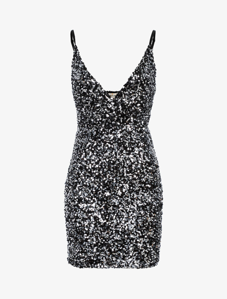 Robe coeur croisé en sequins - Argent/noir - 1