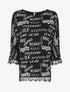 Top oversize à bords dentelle et imprimé texte - Noir - 1
