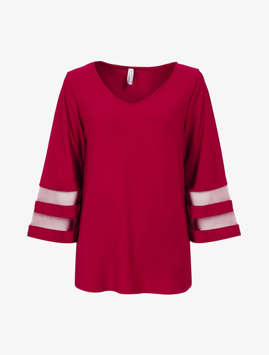 Top oversize manches à bandes transparentes - Lie de vin - 1