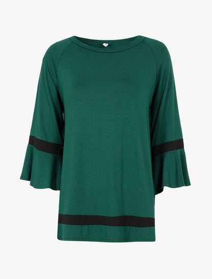 Top long oversize à manches volantées - Vert/noir - 1
