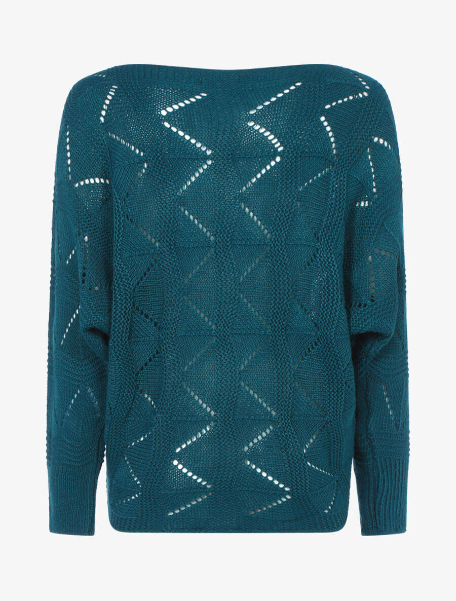 Pull en maille géométrique ajourée - Bleu canard - 2