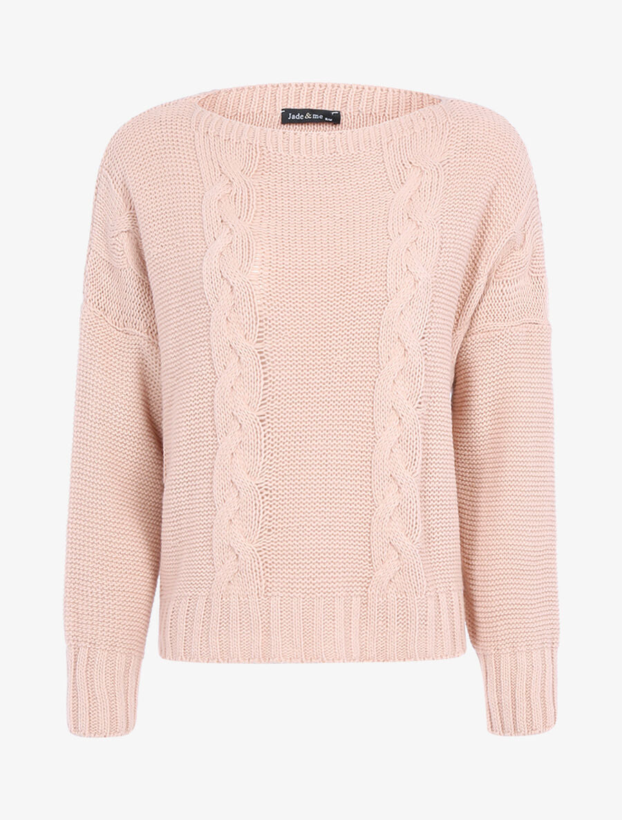 Pull basique à bandes tressées - Rose - 1
