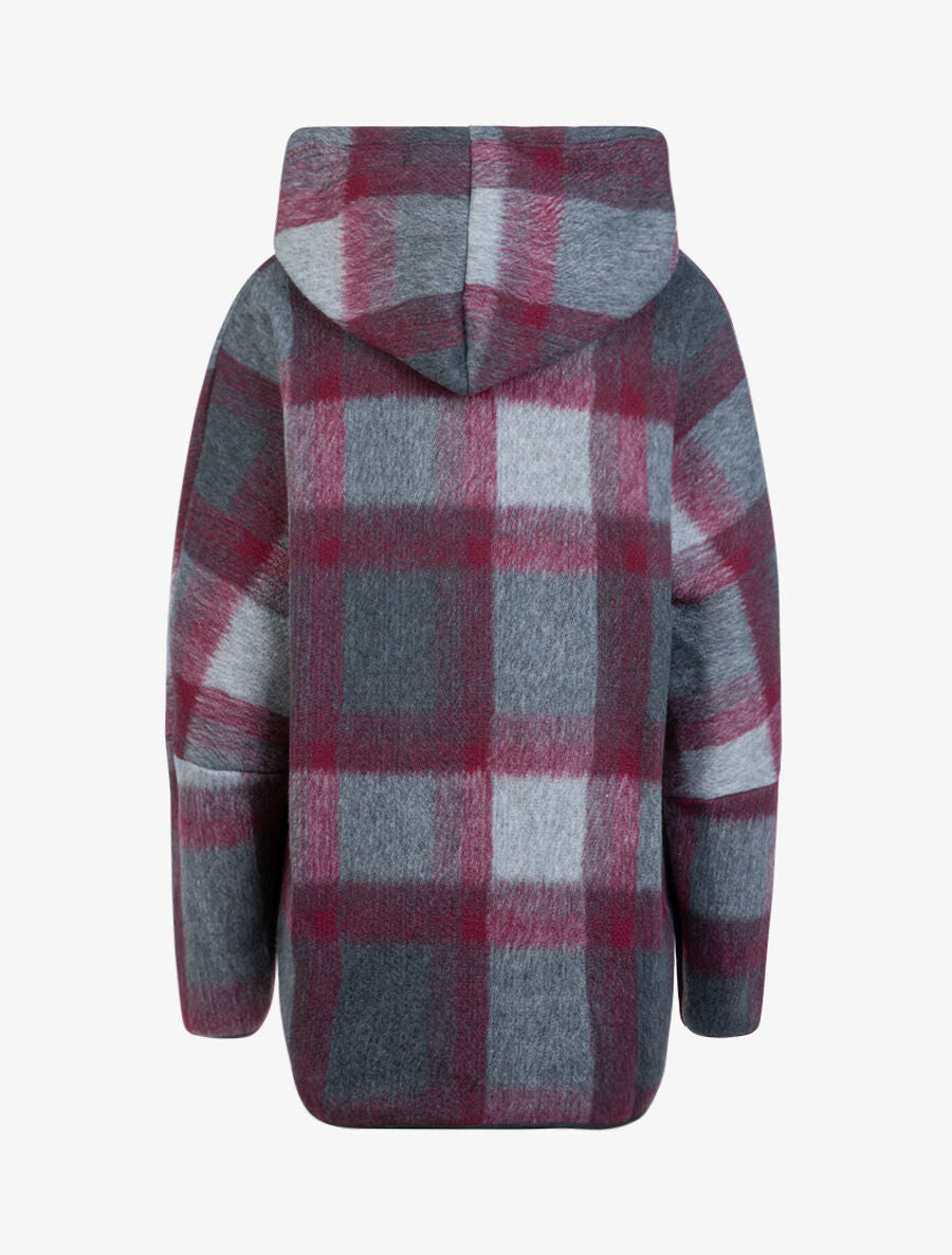 Manteau imprimé tartan à capuche - Bordeaux - 2
