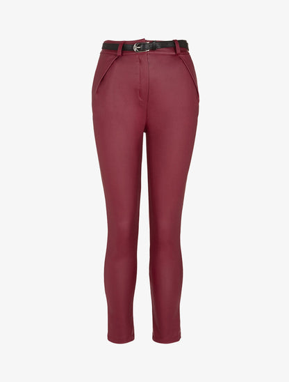 Pantalon mom enduit et ceinture - Bordeaux - 1