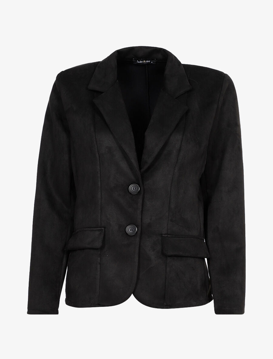 Veste droite en suédine à col cranté - Noir - 1