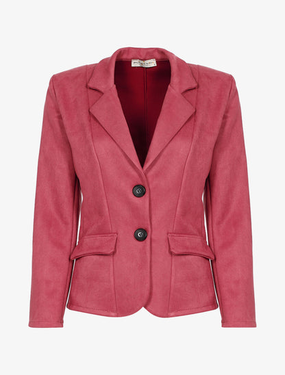 Veste droite en suédine à col cranté - Rose foncé - 1