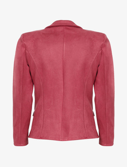 Veste droite en suédine à col cranté - Rose foncé - 2