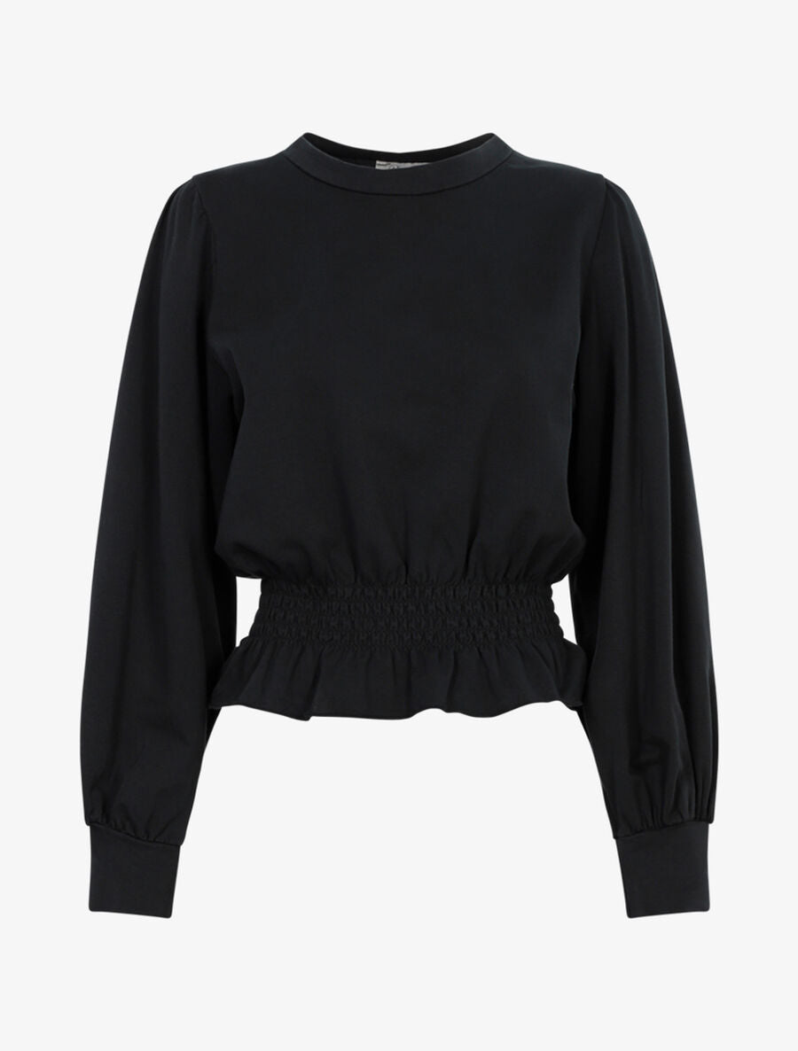 Top volanté style sweat shirt - Noir - 1
