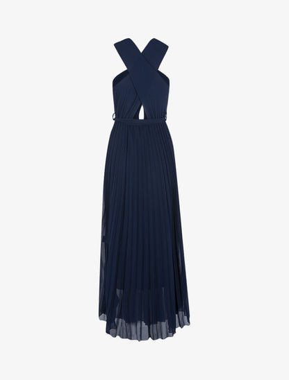 Robe longue gaufrée à bretelles croisées - Marine - 2
