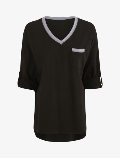 Sweat oversize col V irisé - Noir - 4