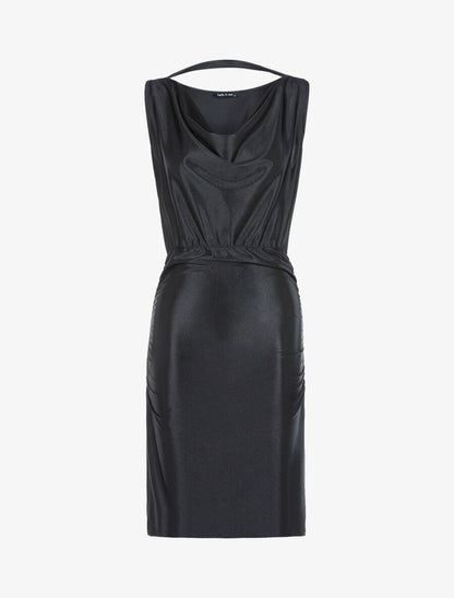 Robe satinée à col bénitier - Noir - 1