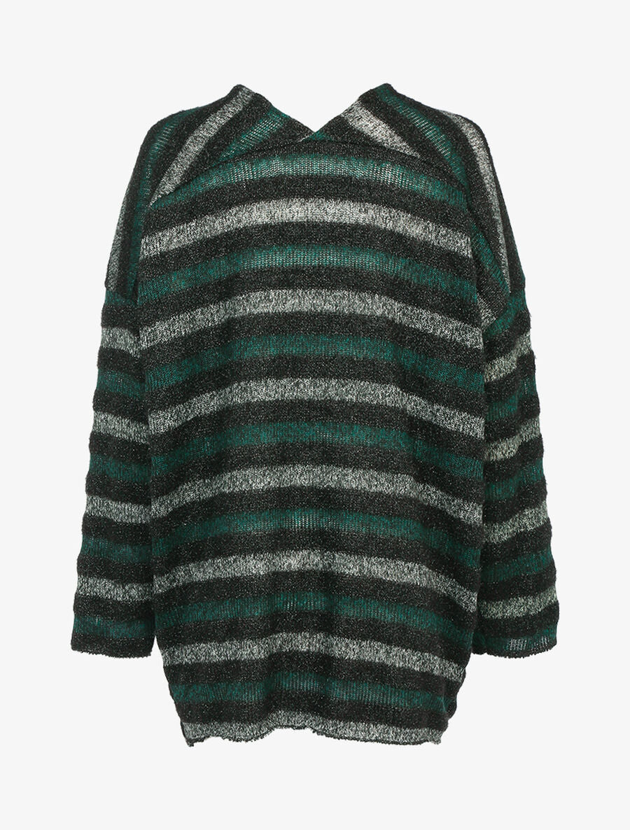 Cardigan à rayures colorées et bandes irisées - Vert foncé/noir - 2