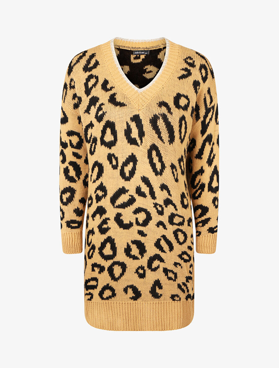 Robe pull imprimé léopard abstrait - Camel clair - 1