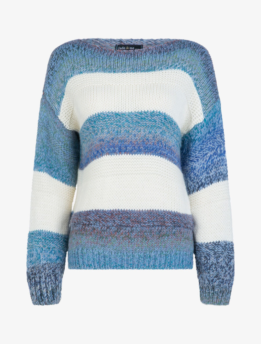Pull effet tricot à bandes colorées - Bleu - 1