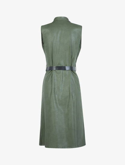 Robe mi longue en simili - Kaki - 2