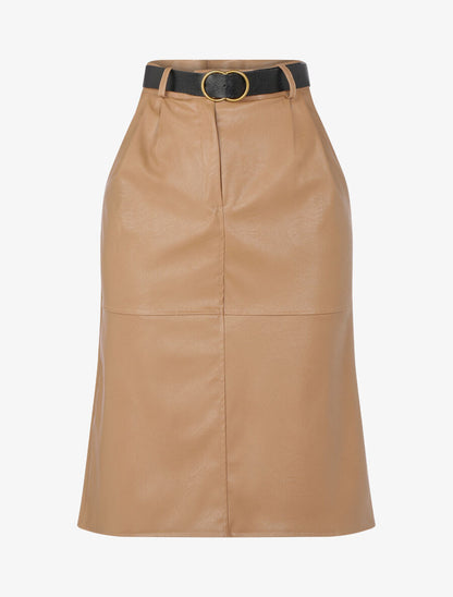 Jupe crayon en simili - Camel - 1
