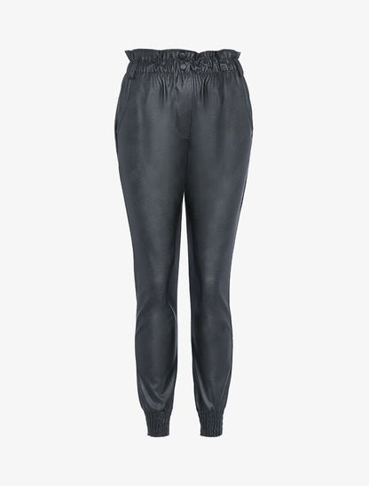 Pantalon carotte en simili - Noir - 1