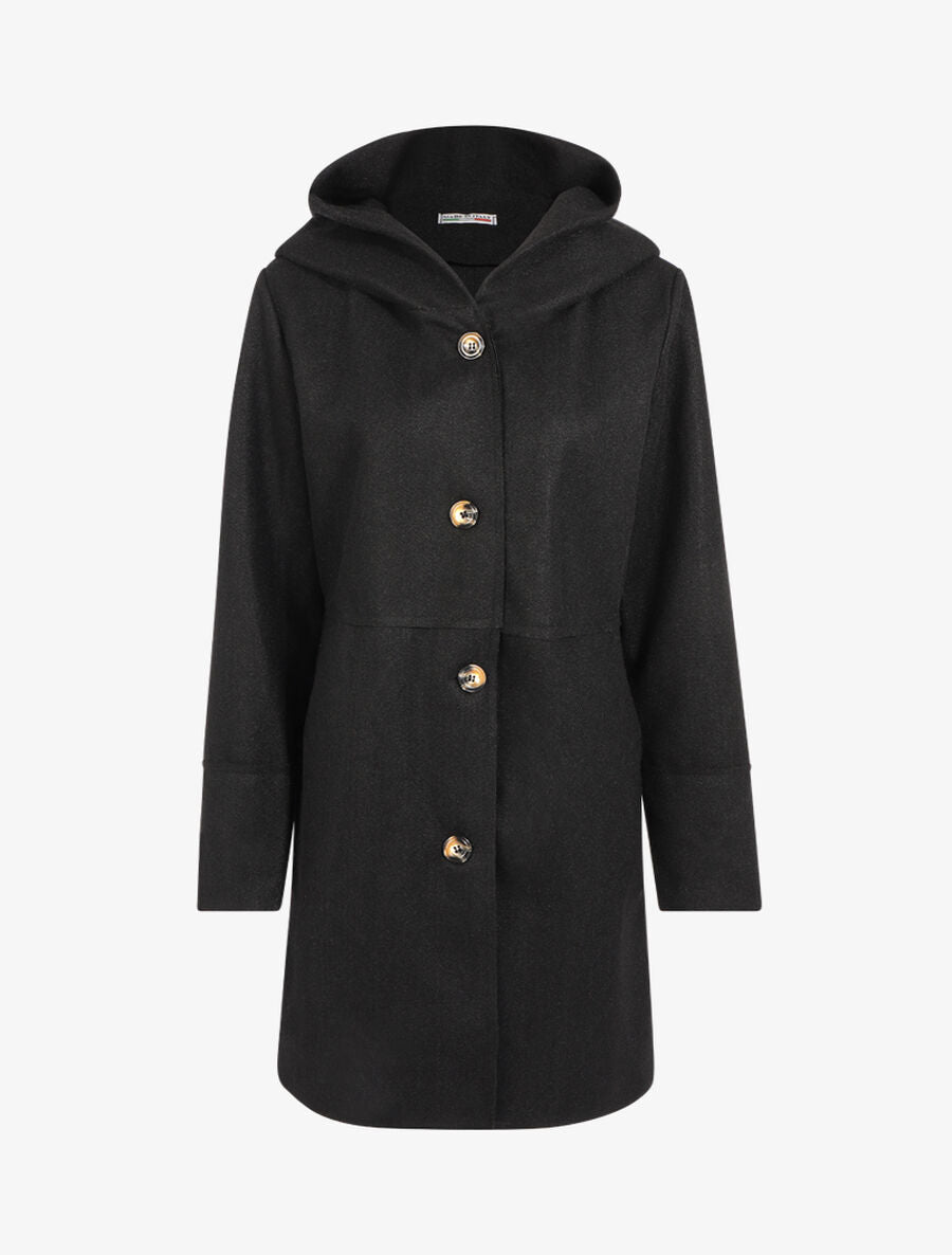 Manteau droit à capuche - Noir - 1