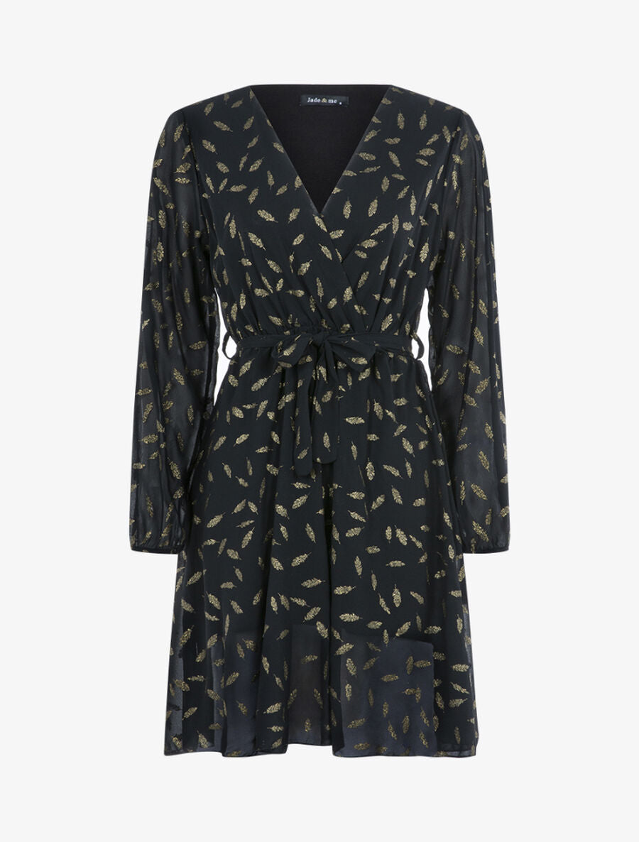 Robe à imprimé feuilles irisées - Noir - 1