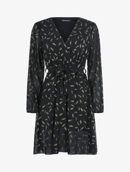 Robe à imprimé feuilles irisées - Noir - 1